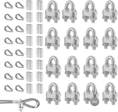 16-delige kabelklem set voor 6mm kabel - Stalen klemmen en clips voor draad en waslijn, inclusief aluminium mouwen en stevige bevestiging