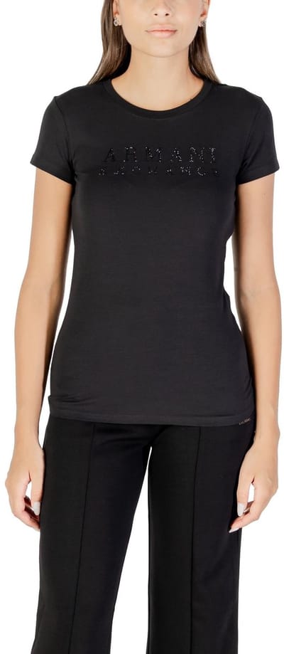 Rhinestone Embellished Round Neck Short Sleeve T-shirt Wo - Black