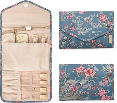 Famanu - Sieradenorganizer, reisetui, reisaccessoire voor ringen, oorbellen, halskettingen, horloges, Bloemenpatroon 1