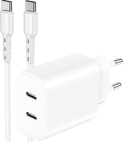 Usb C Adapter 2 poorten - Oplader - Snellader - Usb C Oplader - Adapter usb C - Usb C Lader - Universeel - 1 Meter