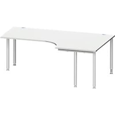 Schäfer Shop  Genius Hoekbureautafel MODENA FLEX 90°, aanbouw rechts, tweezijdig, ingekorte zijpanelen, 4-poot ronde buis, lichtgrijs