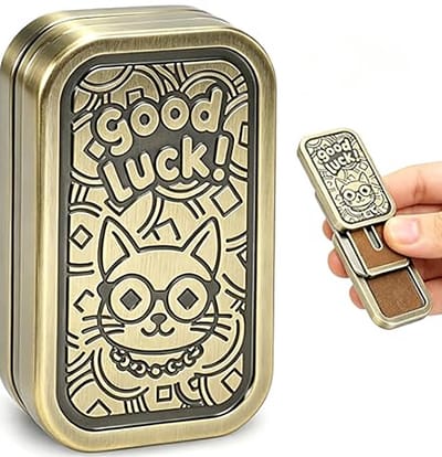 Fidget slider - Fidget Toys - Lucky Cat Design - Sensorisch Speelgoed - Magnetische Push Coin Anti-Stress Speelgoed - Metaal - 1 Stuk - Brons
