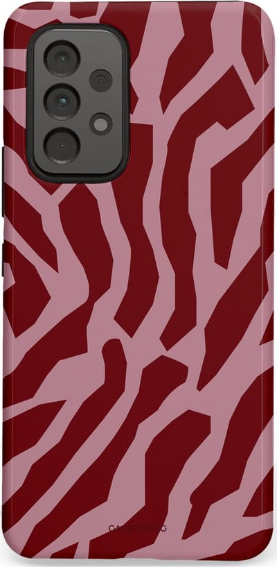 Casetastic Hoesje Geschikt voor Samsung A53 - Stijlvolle Beschermende Duo-layer Case - Rode Roze Framboos Zebra Strepen