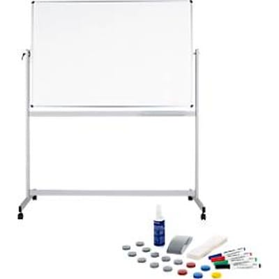 Verrijdbaar whiteboard Maul MAULstandaard, 1200 x 1800 mm, 2-zijdig, draaibaar + whiteboard accessoireset, 31 stuks