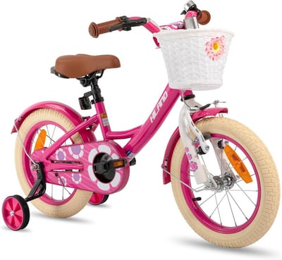Meisjesfiets 12 inch roze met mand en zijwieltjes kinderfiets