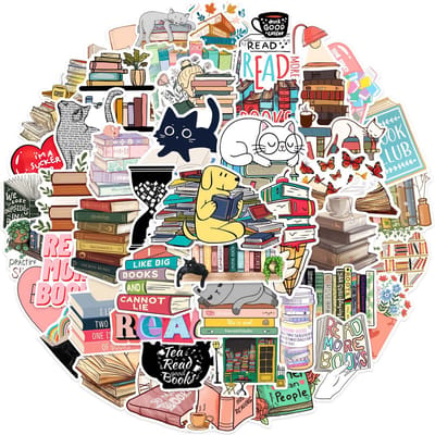 Boeken Stickers - 50 stuks - Boekenwurm Muurstickers - Geschikt voor muur, laptop, telefoon - Bibliotheek/Lezen