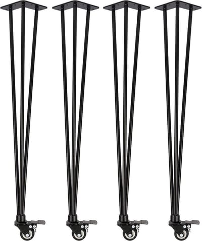 4x Haarspeld Tafelpoten met Wielen 72 cm Zwart | Flexibele Onderstellen voor DIY Eettafel of Bureau