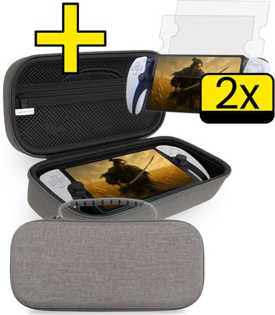 Hoes Geschikt voor PlayStation Portal Case Hoesje Met 2x Screenprotector - Bescherm Hoes Geschikt voor PlayStation Portable Hoes Hard Cover - Grijs