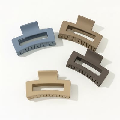 Mat neutrale haar clip set – grote haar klem voor dames – stevige rechthoekige haarklem – beige, grijs en blauw set van 4 stuks