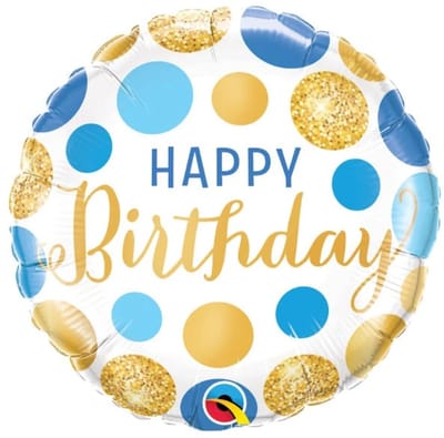 Folieballon - Happy Birthday Blauw-Goud - 45 cm - Helium- en Luchtvulling