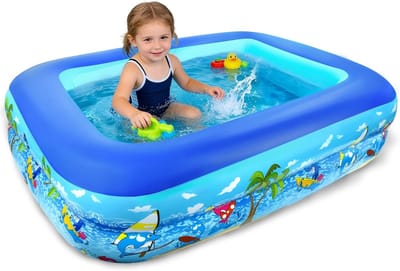 Opblaasbaar Zwembad - Kinderbadje Rechthoekig - Zomerse Waterpret - Drie Luchtkamers - 120 cm - Blauw