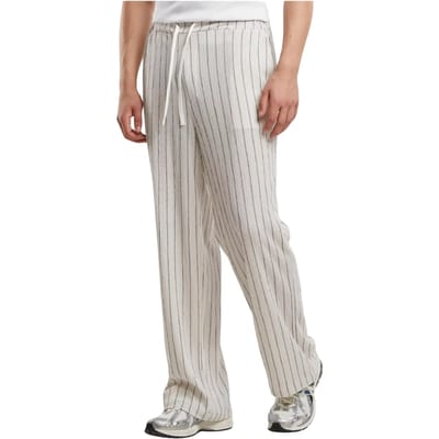 Urban Classics - Striped Crinkle Resort Broek rechte pijpen - 5XL - Gebroken wit/Zwart