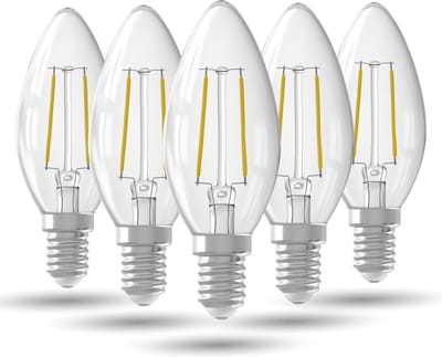 LED Lamp Helder - Set van 5 Stuks, E14, B35 Kaars, Straight filament, 2.5W 250lm 2700K, niet dimbaar