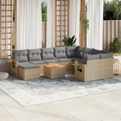 vidaXL - 11-delige - Loungeset - met - kussens - poly - rattan - gemengd - beige