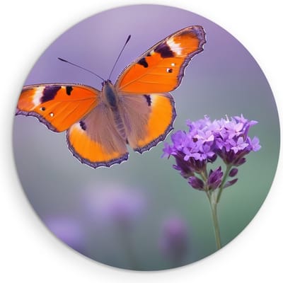 Saammp Muurcirkel Hout -Vlinder bij paarse bloem - Dieren - Abstract - Ø 90 - Wandcirkel - Wanddecoratie Cirkel - muurdecoratie Woonkamer - Slaapkamer decoratie - Rond Schilderij