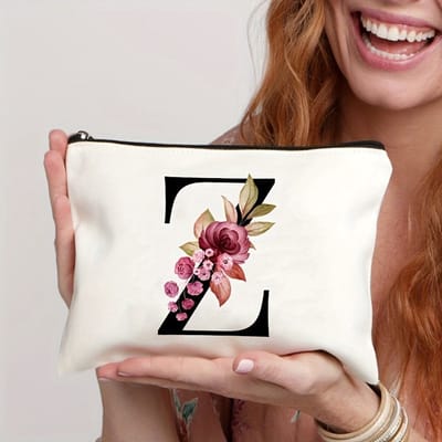 Gepersonaliseerde make-up tasjes van A tot Z - Verjaardagscadeaus - Unieke cadeaus voor bruiden en bruidsmeisjes, met bloemenmotieven, geschikt als bedankjes en voor het organiseren van cosmetica,De letter Z