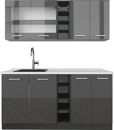 Vicco R-Line Eenpersoonskeuken – 160 cm, WB Marmer Antraciet hoogglans/antraciet