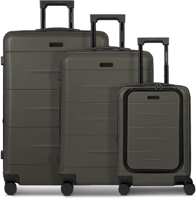 Police London 4 wielen Kofferset 3-delig met uitbreidingsplooi - Harde bagage - Combinatieslot - cool olive