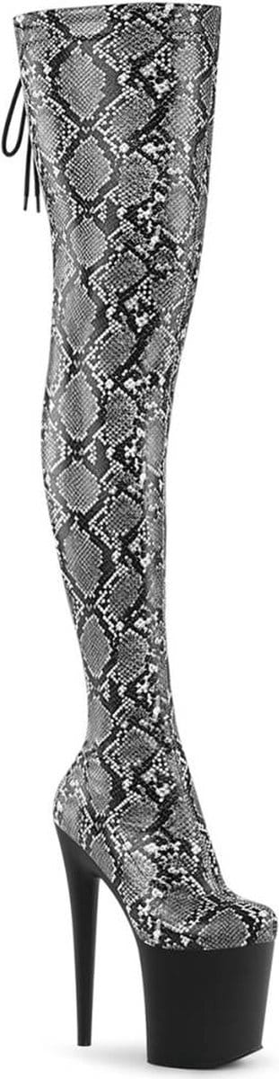 Pleaser - FLAMINGO-3008SP-BT Plateau Overknee Laarzen - US 6 - 36 Shoes - Grijs/Zwart