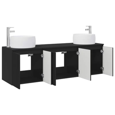vidaXL - Badkamerkast - set - 3 - st - Zwart - 49,5 - x - 44,5 - x - 66 - cm - Bewerkt - hout