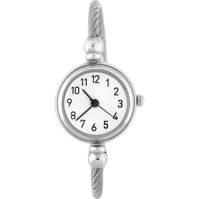 Montre-bracelet analogique ronde à quartz avec bracelet en alliage et bracelet ouvert (Cadran blanc à chiffres arabes) white
