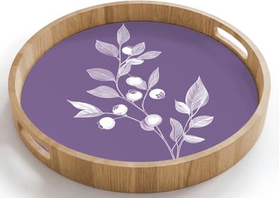 Dienblad rond 40x40 cm - Schootdienblad hout - Tak - Sierlijk - Bladeren - Minimalistisch - Borrelplank rechthoek - Plateau houten dienbladen