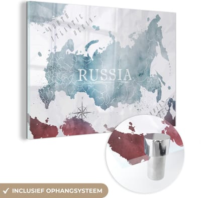 ® Glasschilderij 180x120 cm - Schilderij acrylglas - Rusland - Wereldkaart - Verf - Foto op glas - Muurdecoratie woonkamer - Wanddecoratie slaapkamer - Schilderijen