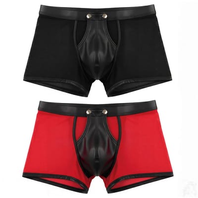 LekkerStout 2-Pack Heren Boxershorts met Open Kruis - Laklook en Mesh - Zwart/Rood - Maat M | LS266