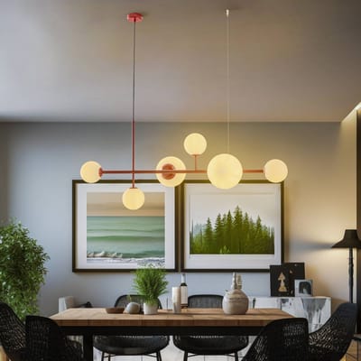 Dione Hanglamp 6-lichts Rood met Witte Kappen - Stijlvol en Verstelbaar