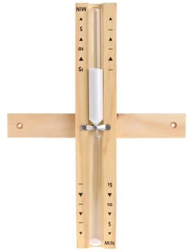 Houten wandzandloper timer, draaibare 15 minuten aftelklok voor sauna en badkamer