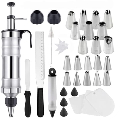 Dailygoods - 34-delige set wordt geleverd met 20 spuitmonden, decoratiestift, cake, spuitzak, spuitzak, gebakset voor cupcake, koekjes, crèmebrood, dessert, zwart