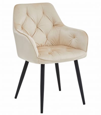 Stoel JORK - Beige Velvet - Zwarte Metaalpoten - Luxe Eetkamerstoel - Fauteuil - Met Armleuning - Modern Design - Elegant en Comfortabel voor Woonkamer, Keuken of Eetkamer - Max. 110 kg