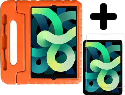 Hoes - Geschikt voor Apple iPad Air 4 (2020) - 10.9 inch - 4e Generatie - Met Screenprotector - Kinderhoes Shockproof Bumper - Kidsproof Case - Tablet Hoesje - Kinder Hoesje Cover - Oranje