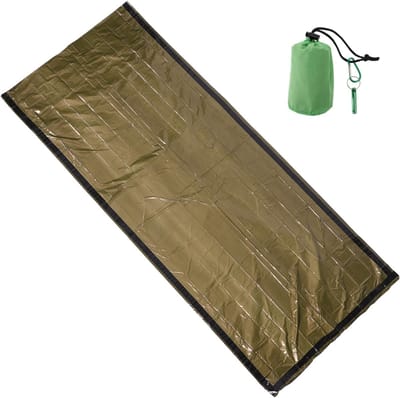 Nooddeken Kampeerbenodigdheden - Slaapzak Overlevingsdeken - Buiten Overleven - Warmte Isolatie Vochtblokkerend - 37x6x6cm - Groen