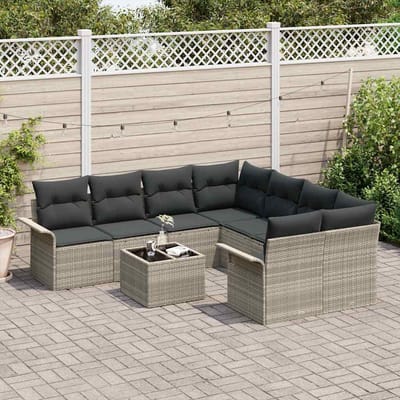 vidaXL - Tuinbank - Set - 9 - st - Lichtgrijs - en - Donkergrijs - poly - rattan