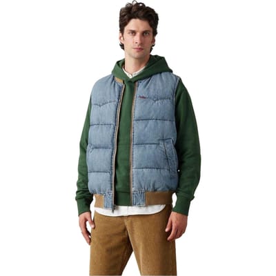 Levis Heren-puffervest in westernstijl (Lichtblauw/bruin)