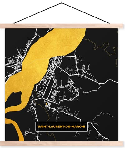 Posterhanger incl. Poster 40x40 cm - Schoolplaat - Stad – Plattegrond – Frankrijk – Saint-Laurent-Du-Maroni – Stadskaart - Textielposter - Blanke latten - Stadskaart