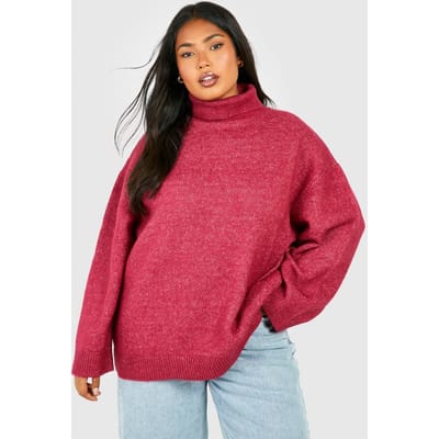 boohoo Dames Plus Soft Knit Rolkraagtrui | Fuchsia | Maat: 18