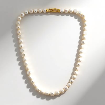 Cavill - Zilveren parelketting 925 Sterlingzilver - Witte Zoetwaterparels Fancy Slijpsel - Elegante Damesketting - 45,7 cm - Vergulde Sluiting