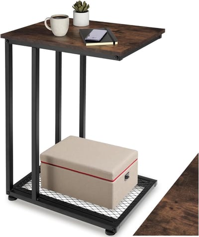 Bijzettafel - Eettafel C-vorm - Woonkamer Meubel - In hoogte verstelbare pootjes - 48x35x66 cm - Industrieel Donkerbruin