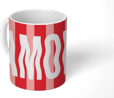 Mok - Koffiemok - Amor - Strepen - Rood - Roze - Mokken - 350 ML - Beker - Koffiemokken - Theemok - Mok met Tekst