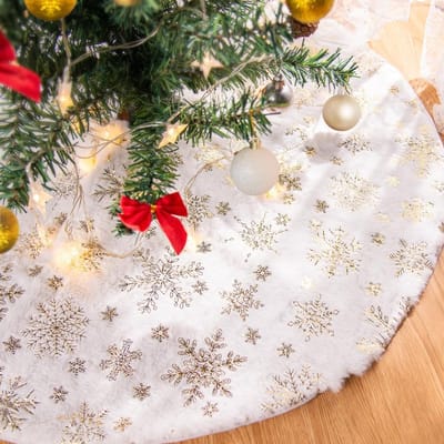 Cosensi- Kerstboomdeken 122 cm - Kunstbont - Sneeuwvlokken - Rond - Kerstboomrok - Kerstdecoratie