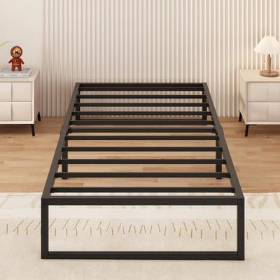 Eenpersoonsbed 80x190 cm Zwart Metalen Bedframe Met Lattenbodem