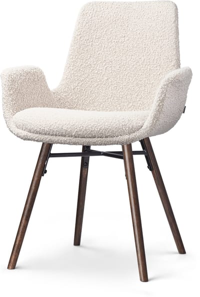 Nolon Nena-Eef Eetkamerstoel Bouclé Beige - Armleuningen - Stof - Houten Poten - Walnoot - Lage Armleuning - Design - Scandinavisch - Comfortabel