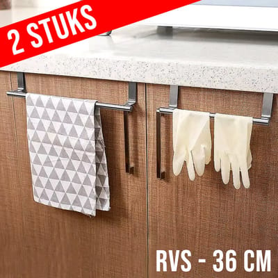 Allernieuwste.nl® 2 Stuks Handdoekhouders voor Boven de Deur - Groot RVS Handdoekenrek - Keuken Kasten - 360 x 62 mm Handdoekrek Zilver ##