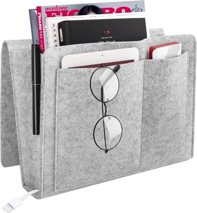 Organiser - Bed / bank organizer - Bedside pocket - Opbergzak - Bankopberger - Vilten opbergtas - Opbergvakken - Tijdschriften / boeken / laptop opbergen - Vilt - Sofa caddy - Grijs - Jonyx