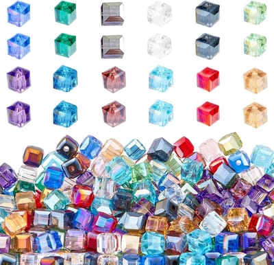 360 Stuks, 12 Kleuren Gegalvaniseerde Facet Glas Kralen, 6mm Kubus Kralen voor Sieraden Maken, Gaatje: 1mm, Perfect voor DIY Projecten en Creatieve Ambachten