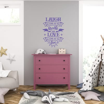 Muursticker - Laugh As Long As You Breath And Love As Long As You Live - 58 x 80 - Paars