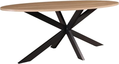 Ovale Eettafel - Eetkamertafel - Gezellig Dineren - Robuust Metalen Onderstel - 200cm Lengte - Lichtbruin