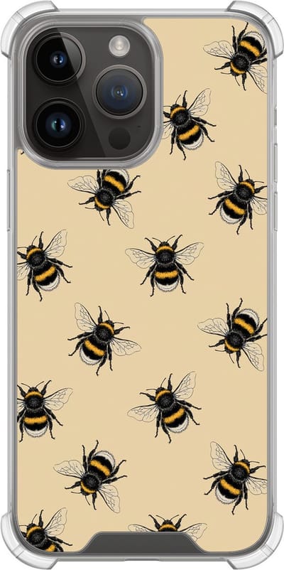 Shockproof hoesje - Geschikt voor iPhone 14 Pro Max - Bijen print - Extra sterke case - TPU/polycarbonaat - Print / Illustratie - Geel, Transparant